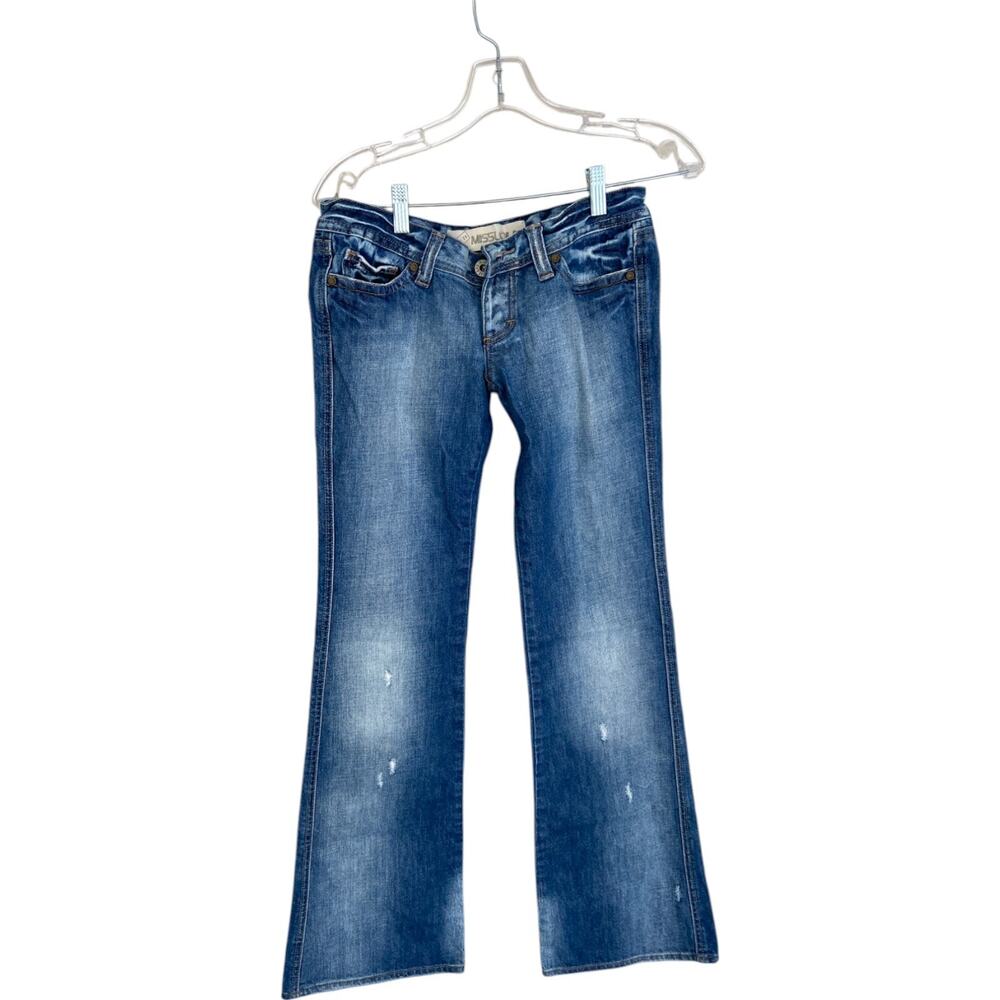 Miss Lola Bootcut Low Rise Jeans Womens 26 Regular Distressed Blue Stretch Denim